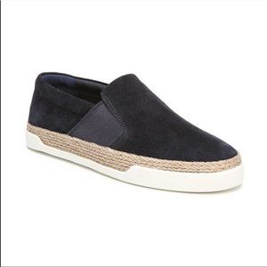 VINCE Navy Suede Slip On Jute Sneaker Shoes Blue